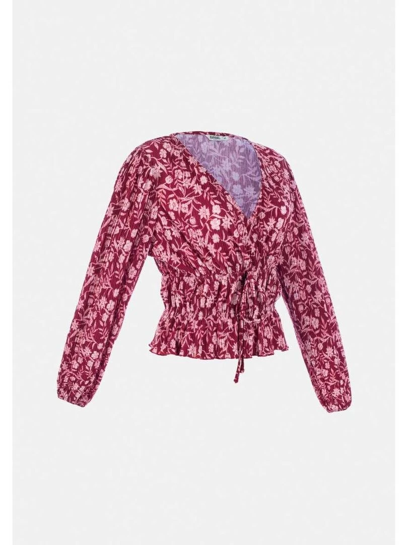 KAPORAL   Blouse plissée cache cœur imprimé floral droite PEPIT   Rouge