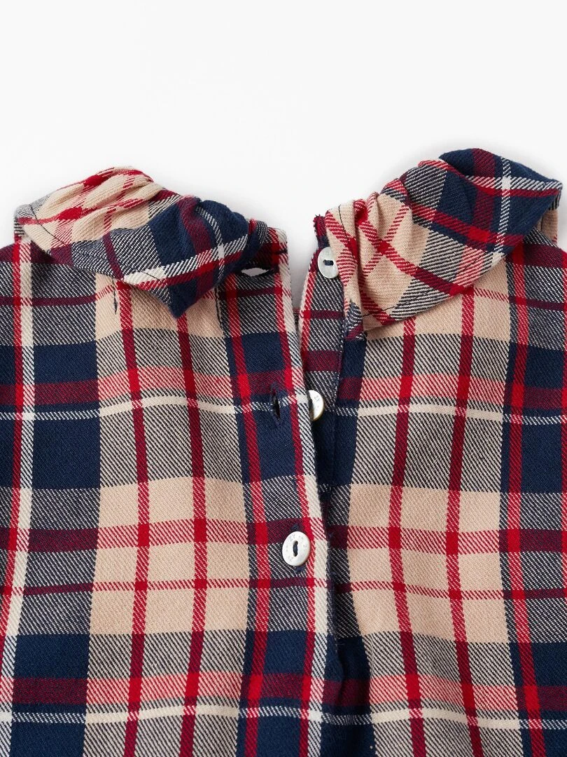 Chemisier en coton à carreaux pour bébé fille 'B&S' manches longues  NOËL   Bleu foncé