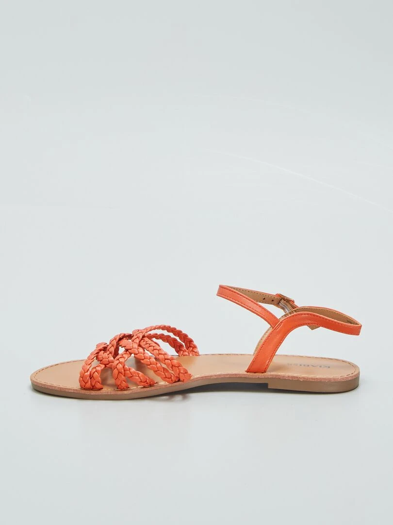 Sandales plates à brides tressées   Orange