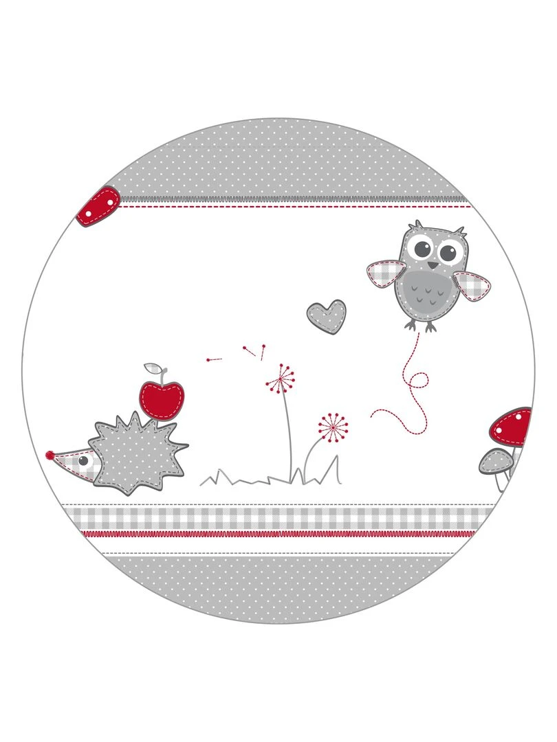 Tapis de parc universel avec bords imprimé chouette et hérisson 'ROBA' Adam et Eule Gris Bordeaux Blanc