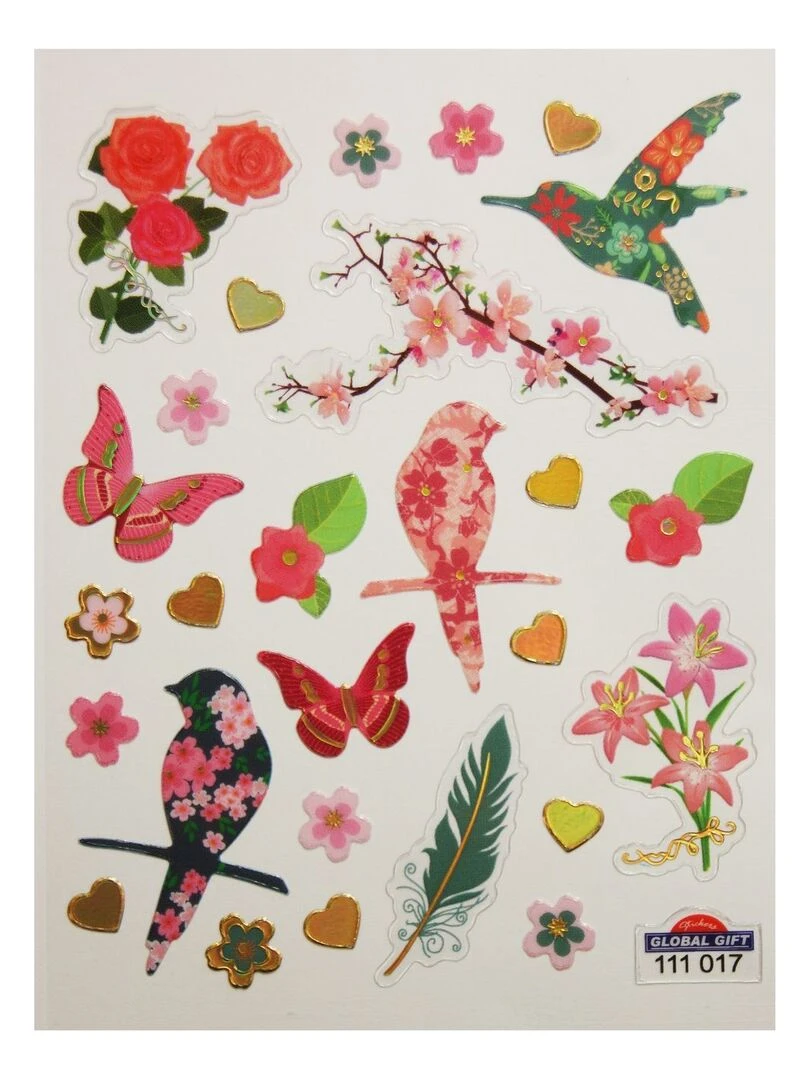 Stickers Printemps Oiseaux et fleurs 1 8 cm N/A