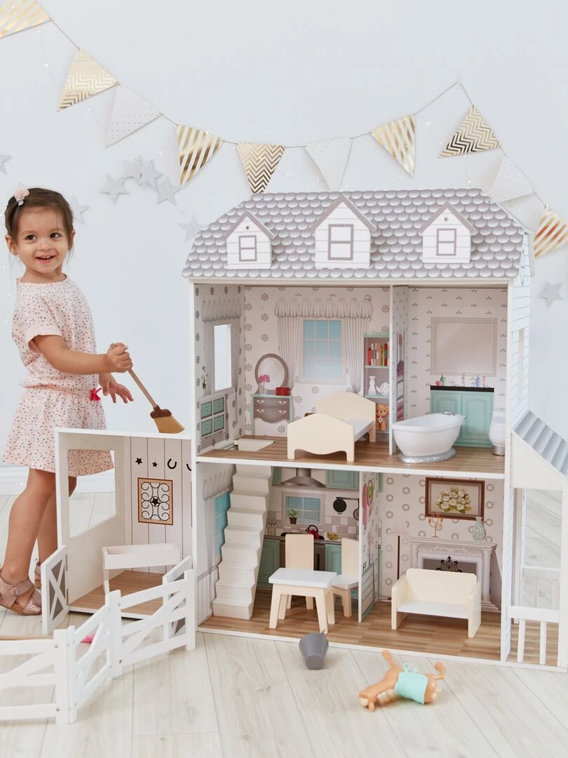 Grande maison de poupée ferme 14 accessoires meubles de poupée gris blanc enfant   N/A