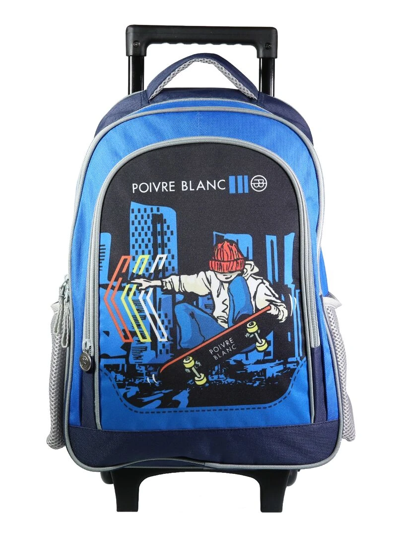 BAGTROTTER Sac à dos à roulettes Poivre Blanc Bleu Skateur Bleu