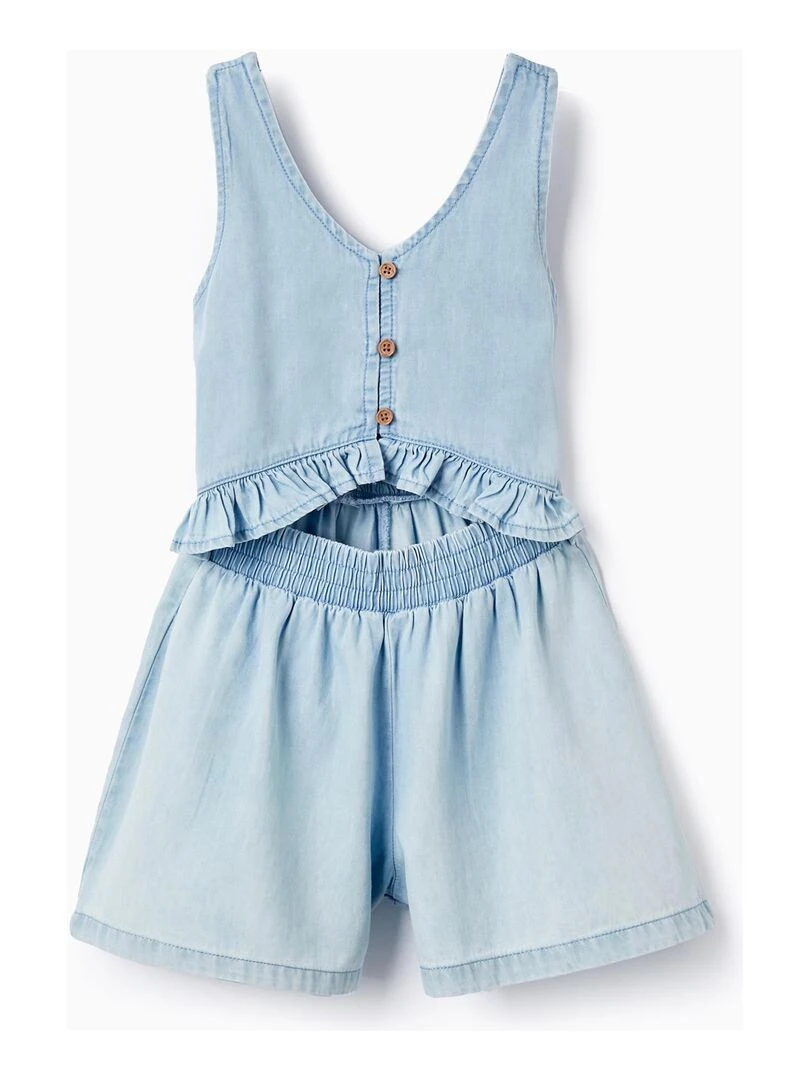 Salopette en jean léger en coton pour fille CUBA Bleu clair
