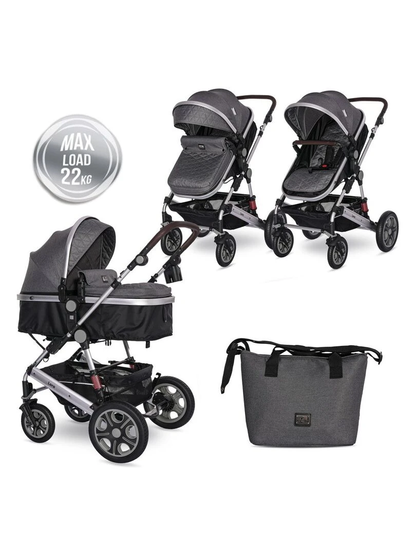 LORELLI Poussette combinée trio 3 en 1 siège auto 0m – nacelle – dès la naissance – jusqu’à 15kg Gris