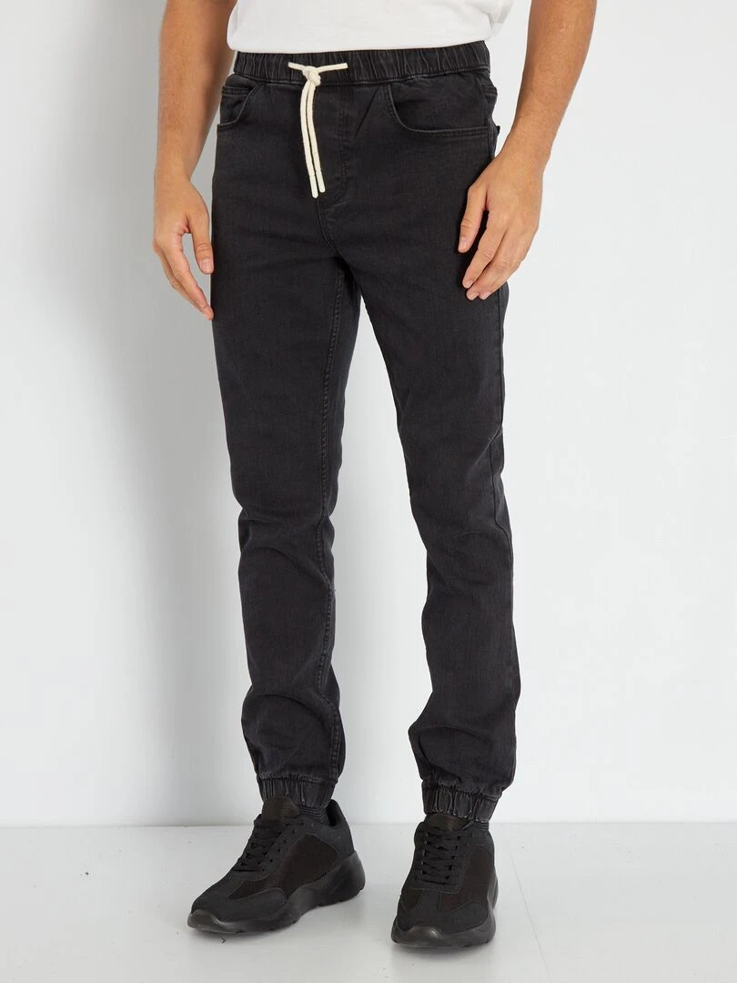 Jean Jogger à taille élastiquée Gris noir