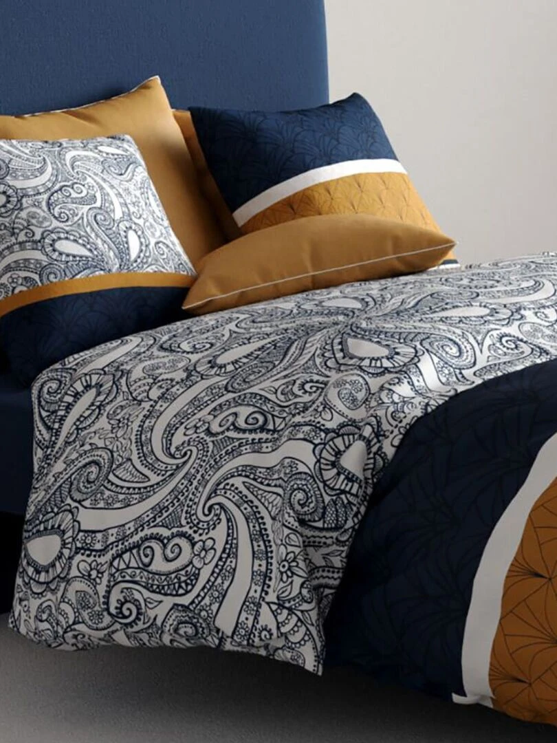 Housse de couette 140x200 Dakota + 1 taie 100% coton 57 fils Bleu