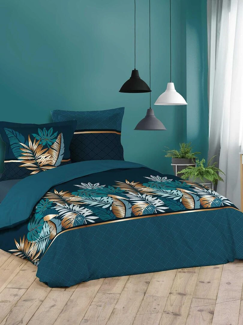 Parure Housse de couette Feuilles d'Alianor Bleu