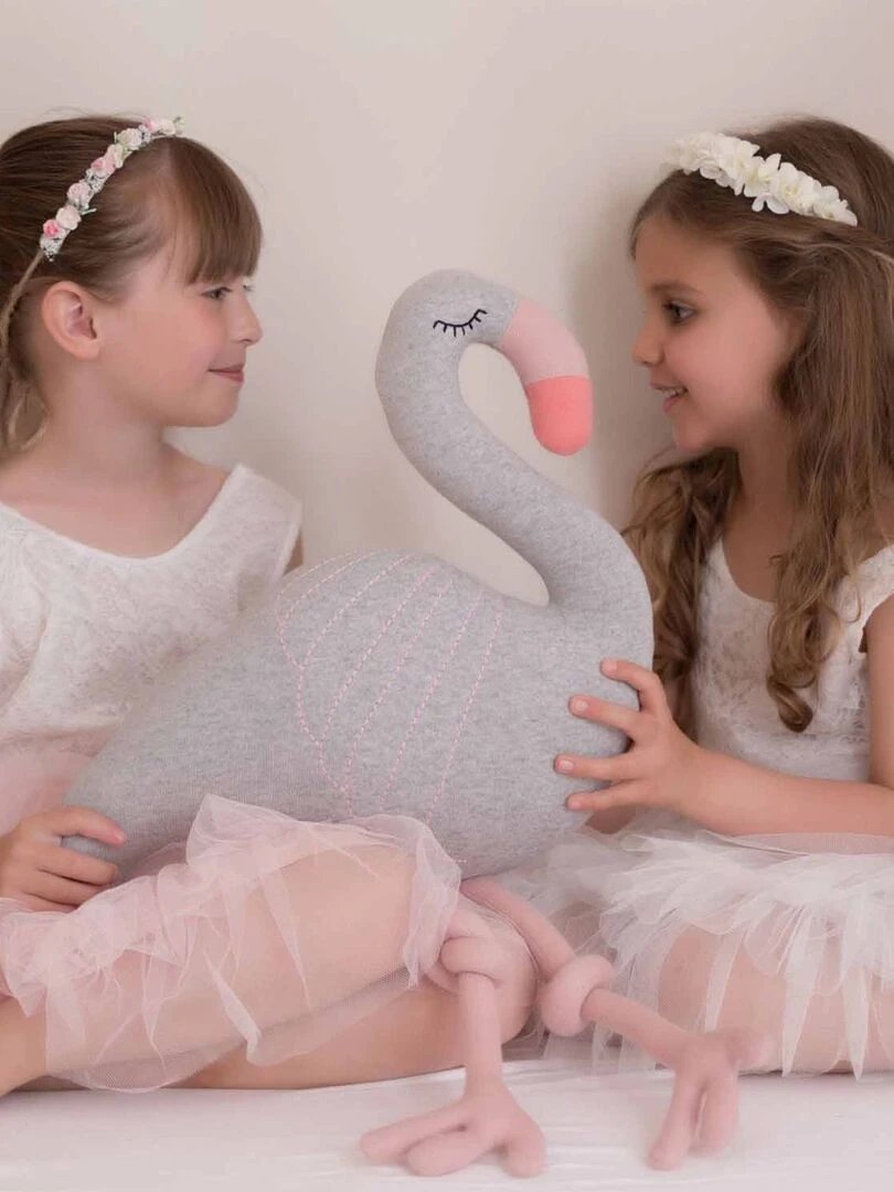Grande peluche en coton  Flamant rose   Gris