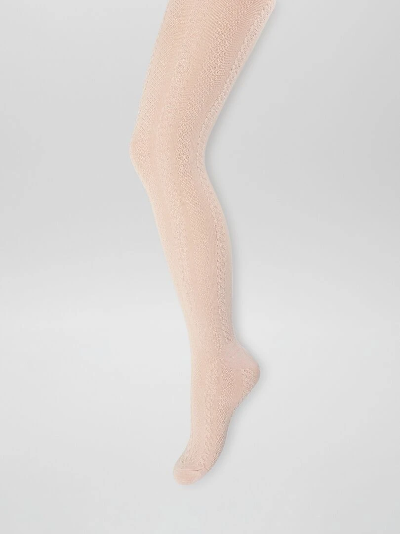 Lot de 2 collants en maille torsadée   Rose/blanc