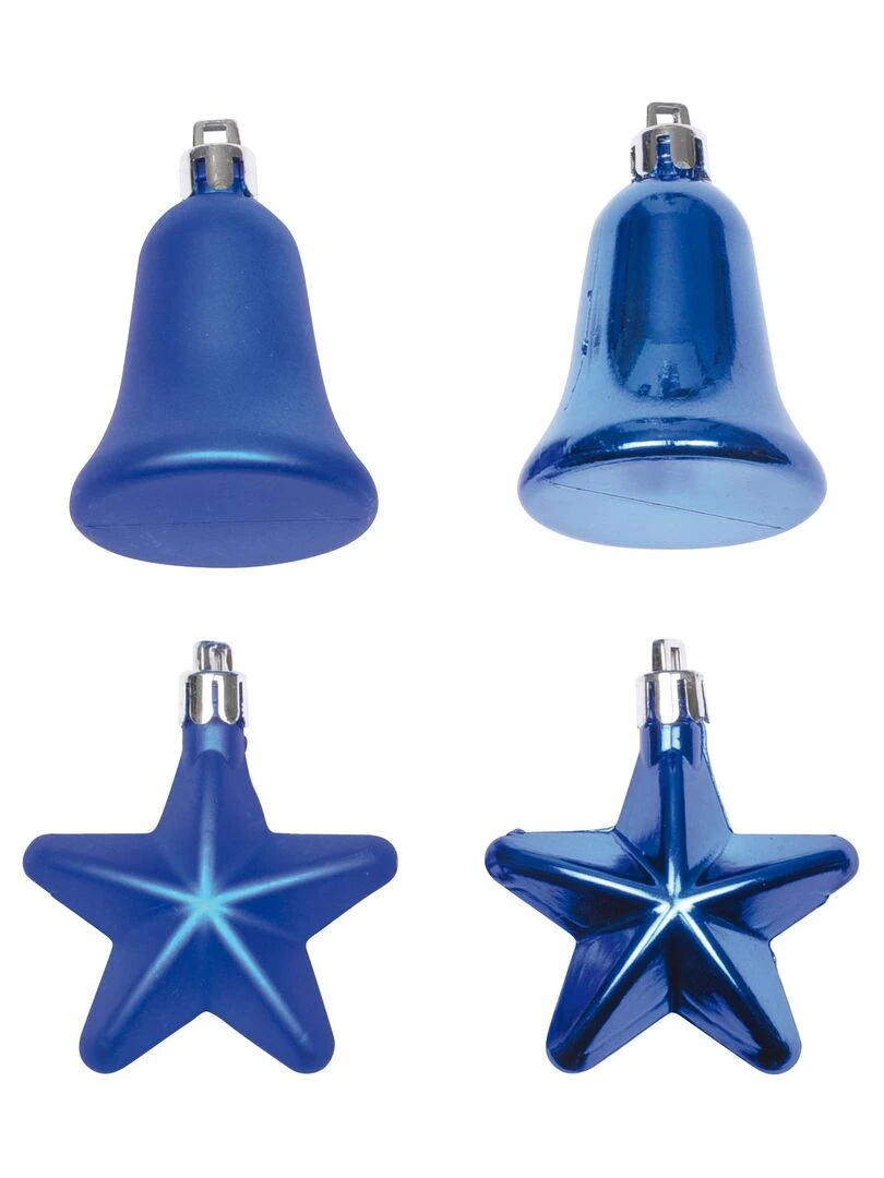 Set de 4 decorations de noel cloches et etoiles Bleu