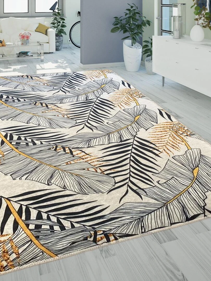 Tapis Feuille Gold Gris Gris