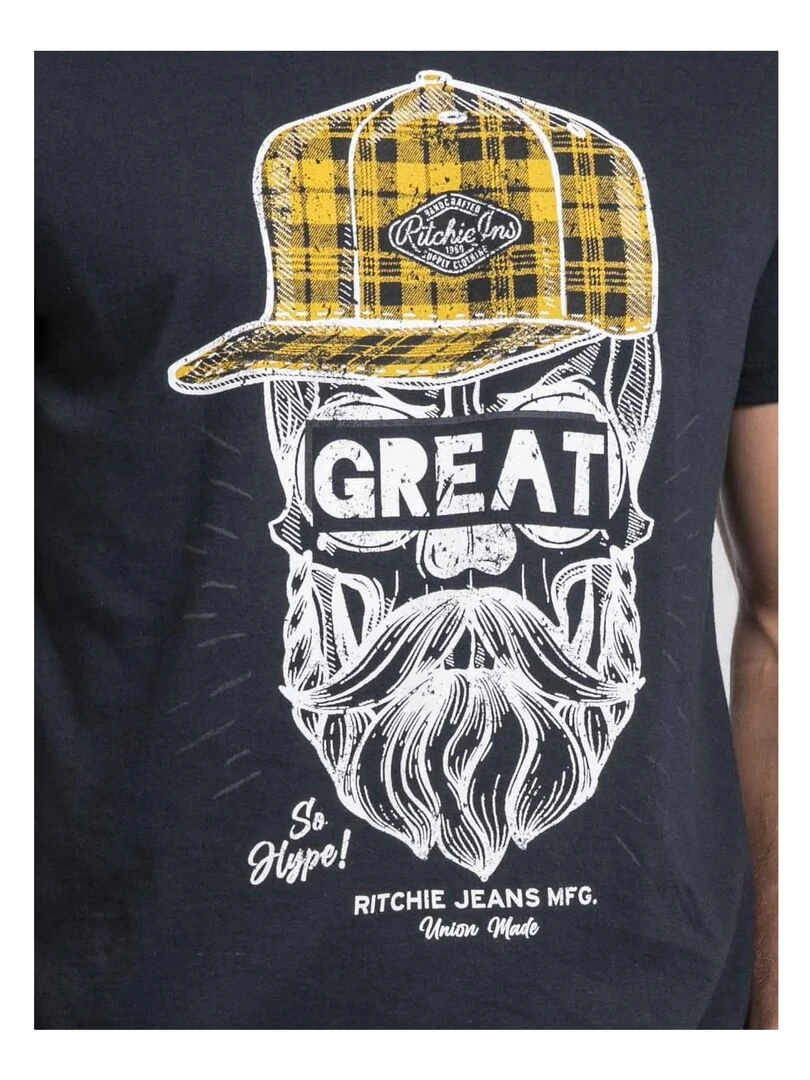 T shirt col rond pur coton JAMYTH   Bleu marine