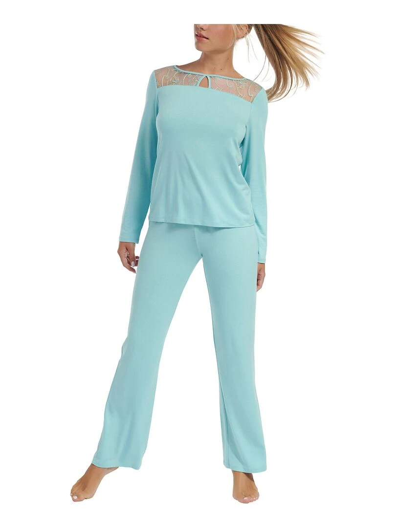 Pyjama pantalon top manches longues Liv Bleu ciel