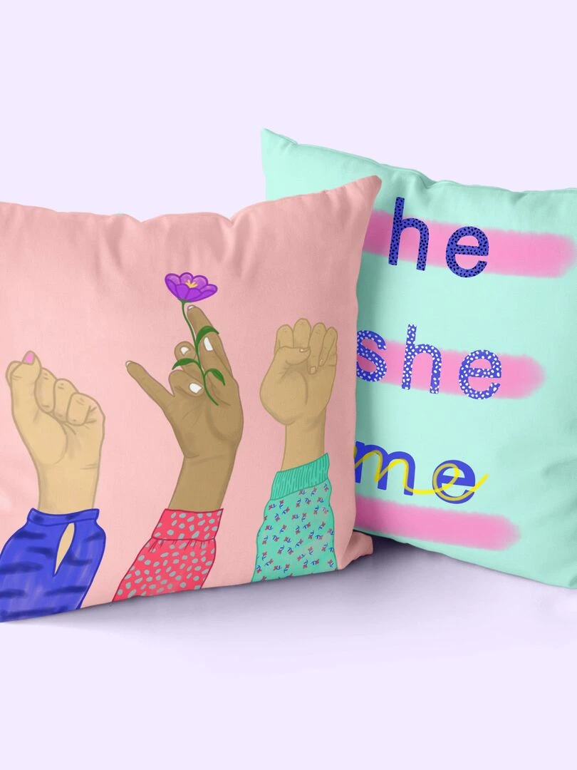 Housse de coussin décoratif Me "Happyfriday"   Blanc