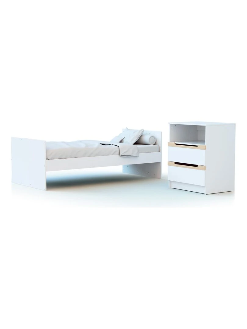 AT4    Combiné lit bébé évolutif Carrousel en bois Blanc et Hêtre 60 x 120 cm   Marron clair