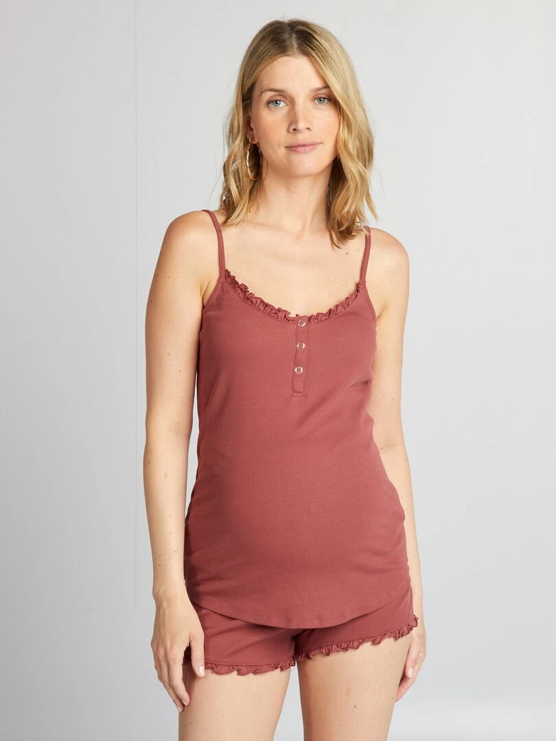 Pyjama côtelé maternité 2 pièces rouge brique