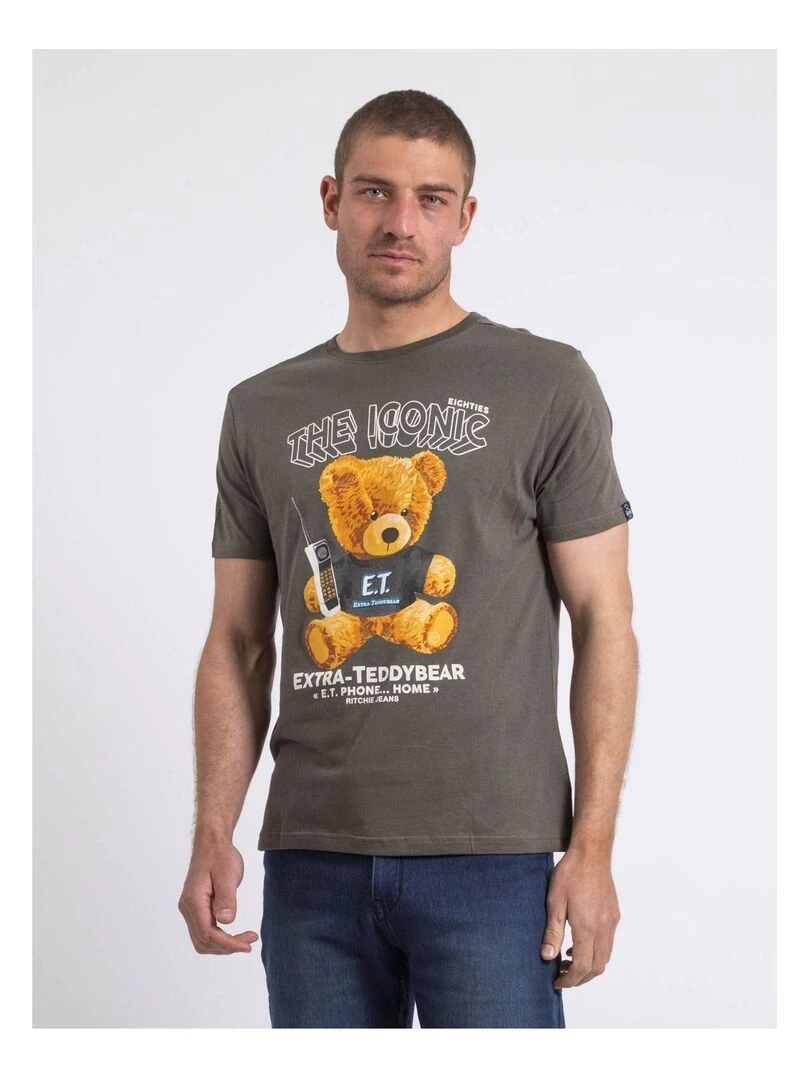 T shirt col rond pur coton NEVERSO Kaki
