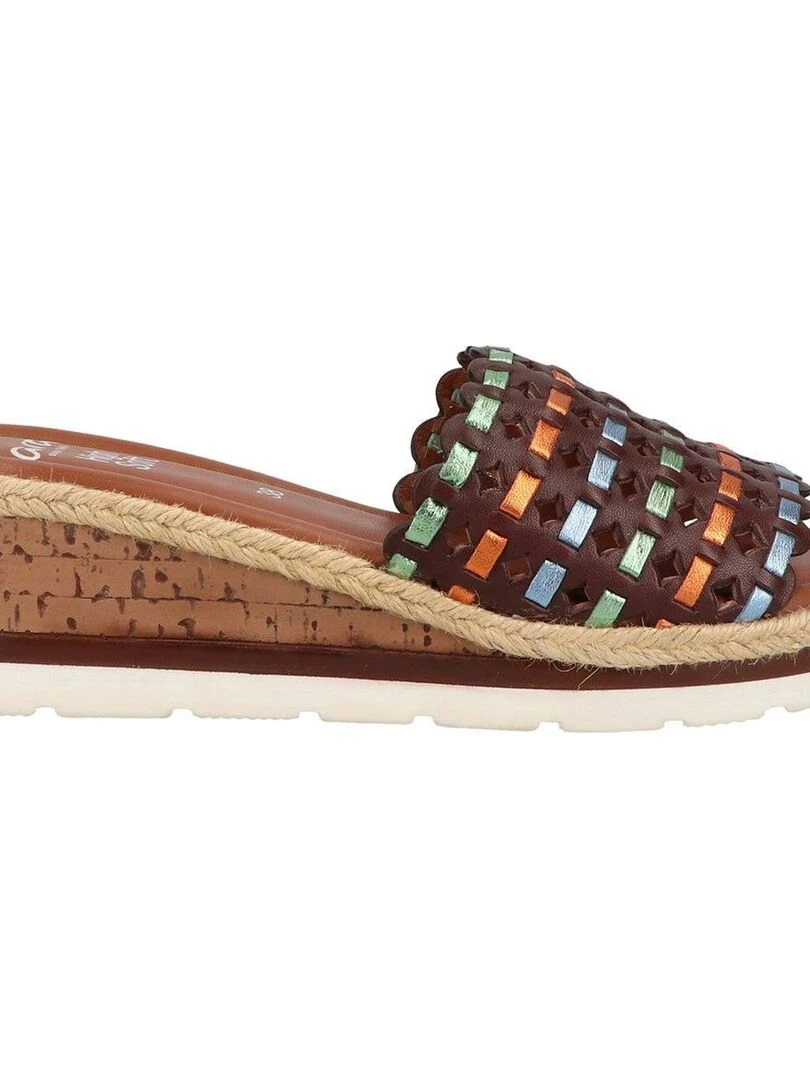 Sandale Compensée Cuir Ara Cadiz   Multicolore