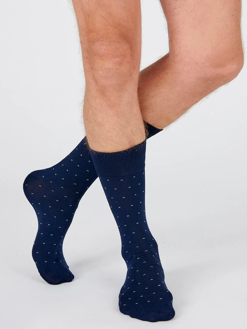 Lot de 2 paires de chaussettes fantaisie laine Mérinos   Damart   Bleu marine