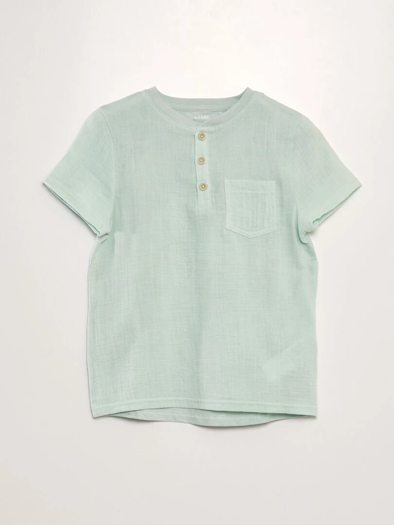 T shirt col tunisien bleu