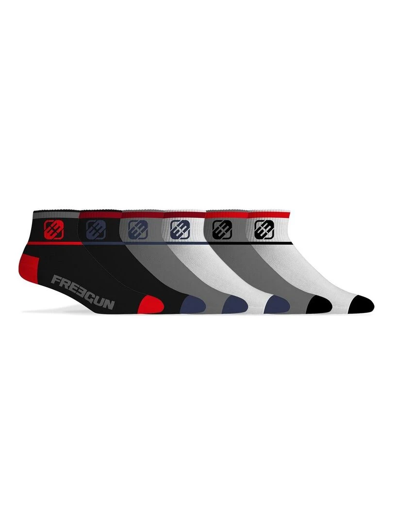 Lot de 6 Paires de Chaussettes Socquettes homme assorties Freegun Noir Blanc Gris