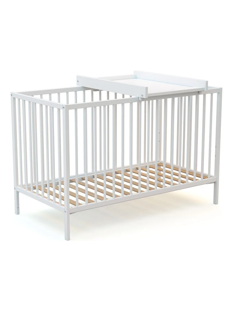 WEBABY    Chambre bébé lit et plan à langer en bois Blanc   Blanc