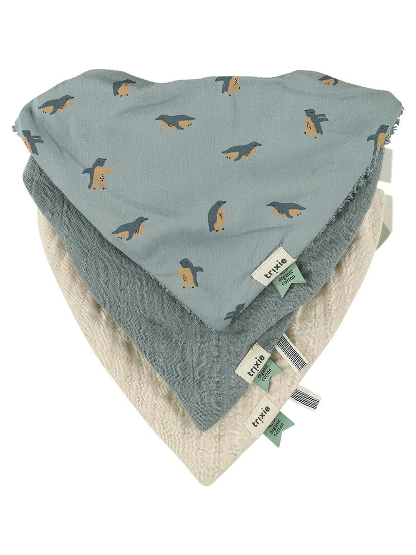 Lot de 3 bavoirs bandanas Peppy Penguins Bleu