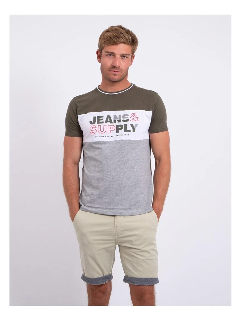 T shirt col rond pur coton NABELO Kaki