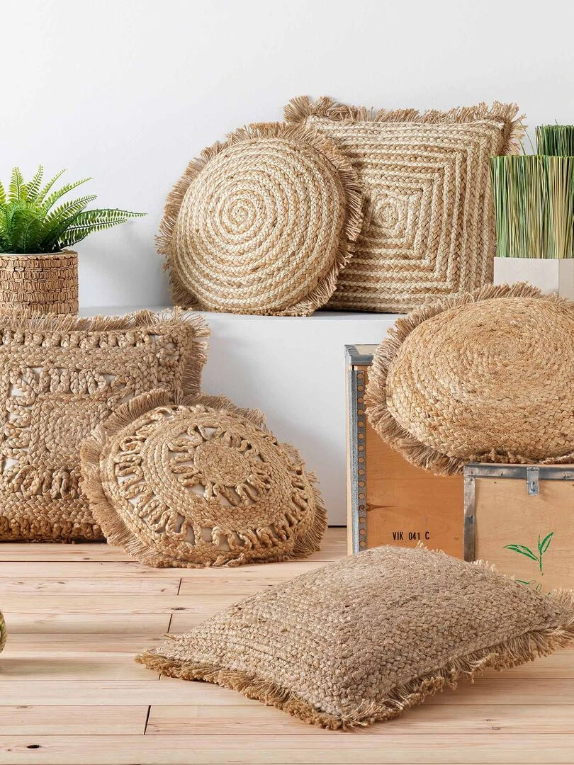 Coussin dehoussable rond jute 40 cm tournicotte   Beige foncé