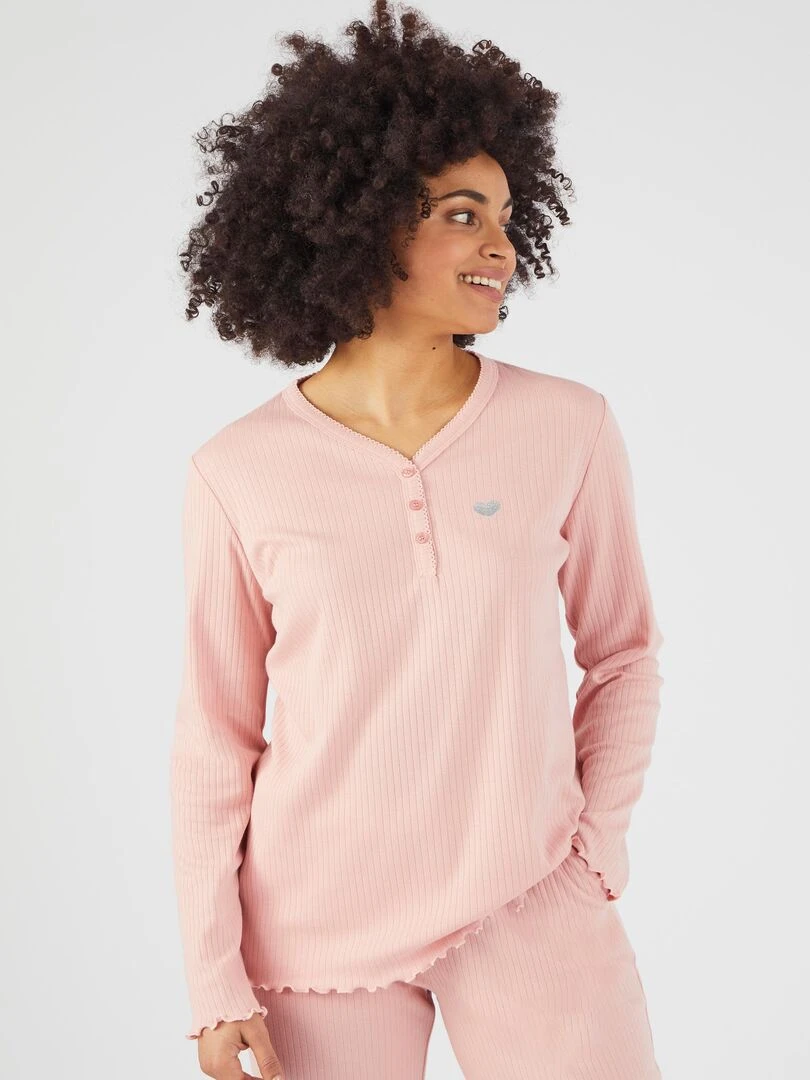 Pyjama maille interlock côtelée douce et souple   Damart   Rose