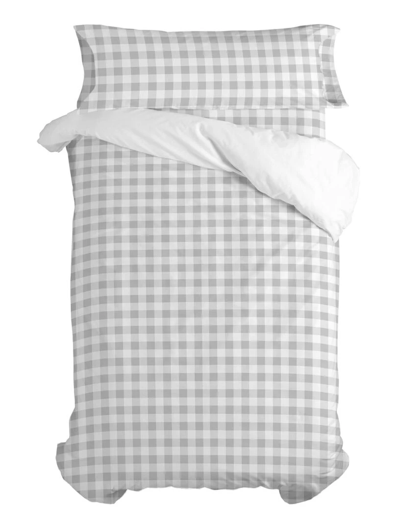 Parure housse de couette 2 pièces Vichy "Happyfriday"   Gris