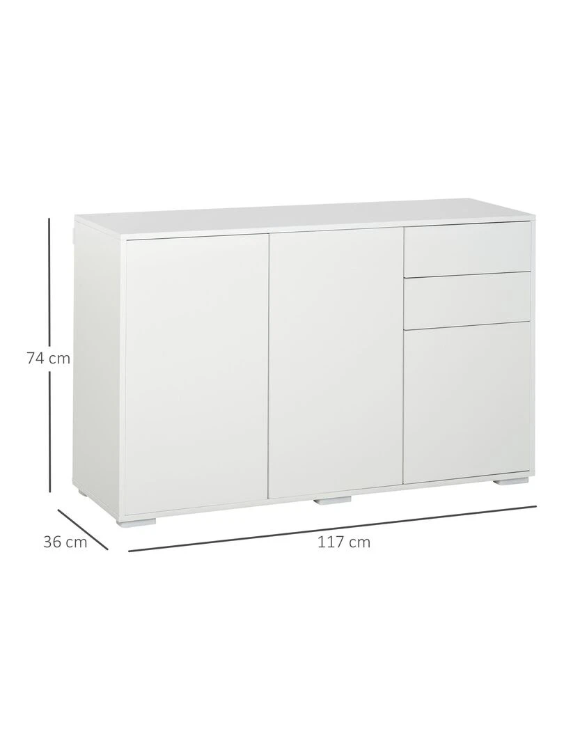 Commode buffet 2 tiroirs 3 portes 117 x 36 x 74 cm   Blanc