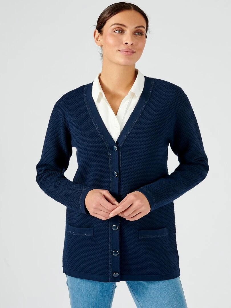 Gilet maille fantaisie brillante   Damart   Bleu marine