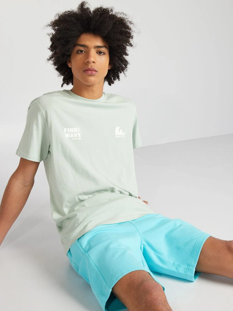 T shirt en jersey à col rond Bleu turquoise