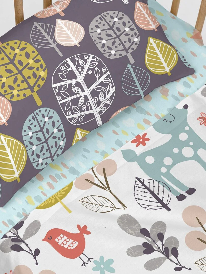 Drap housse Woodland Berceau "Happyfriday" Blanc
