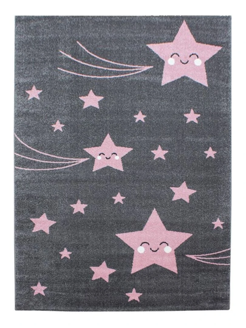 Tapis enfant KID'S STARS en polypropylène doux et soyeux OEKO TEX® Rose