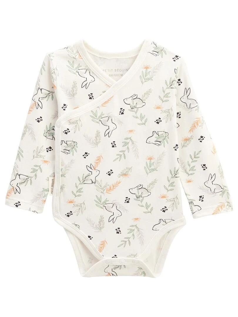 Lot de 2 bodies bébé manches longues ouverture croisée Frimousse   Ecru