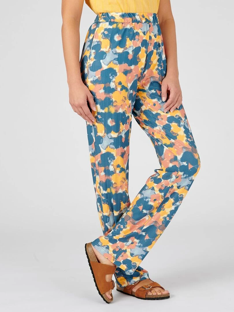 Pantalon imprimé maille côtelée Damart Bleu