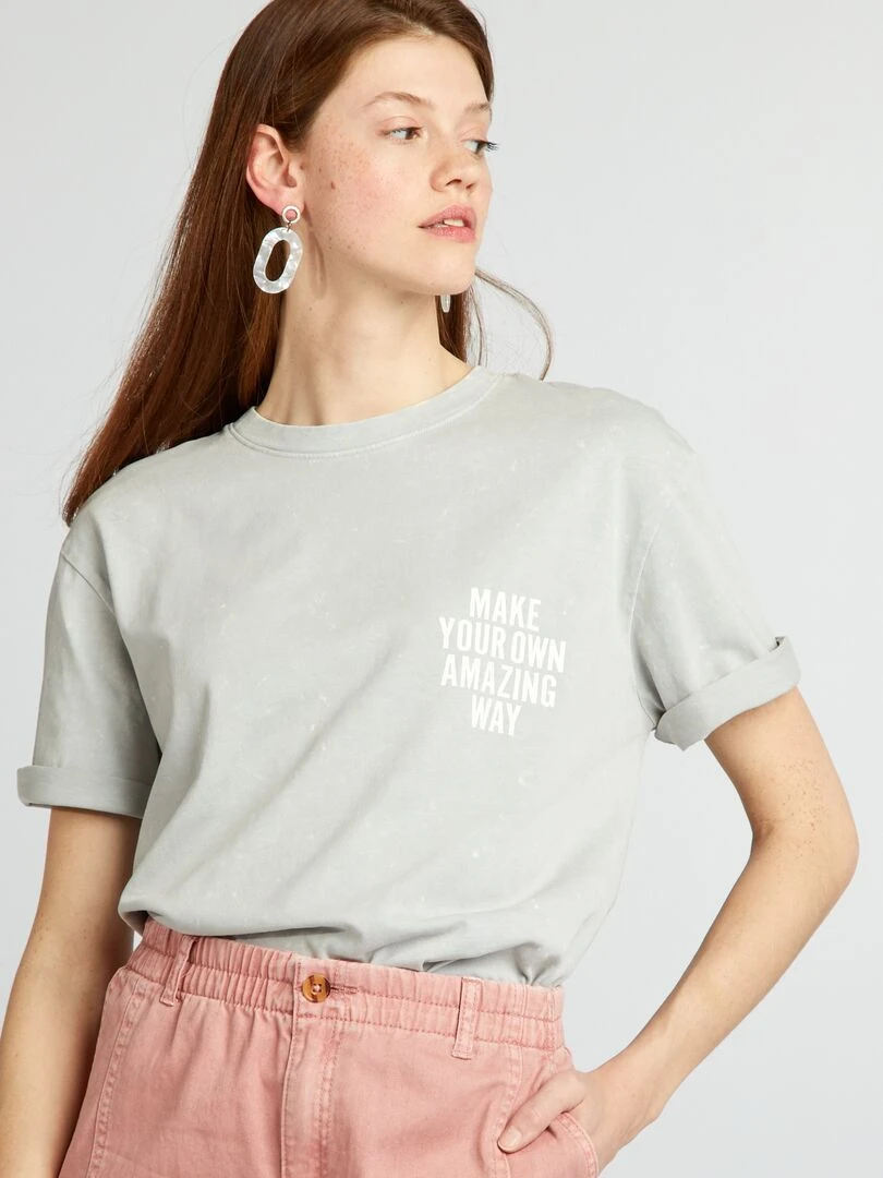 T shirt ample imprimé Gris