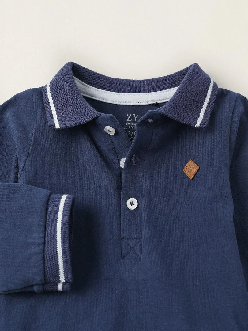 Body polo en coton pour nouveau né manches longues ATLANTIC COMPANY   Bleu foncé