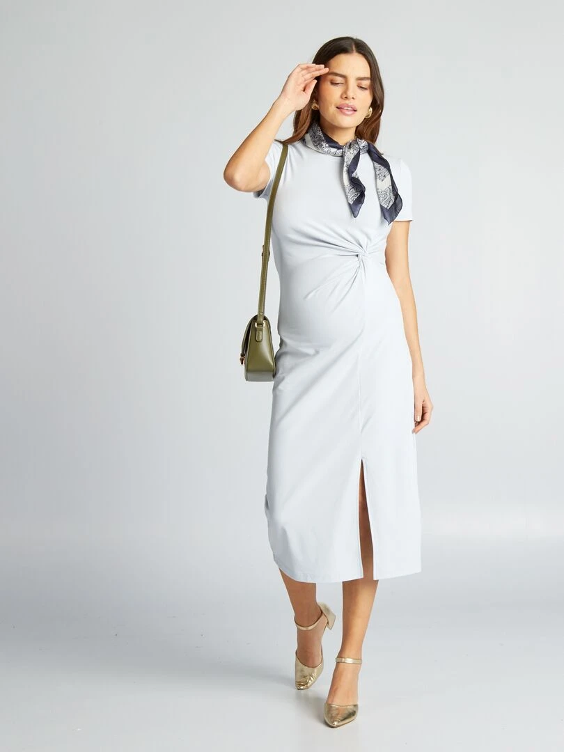 Robe longue grossesse stretch Bleu gris