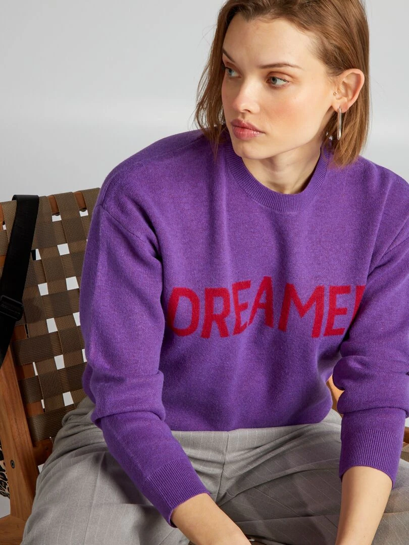 Pull à col rond avec inscription Violet