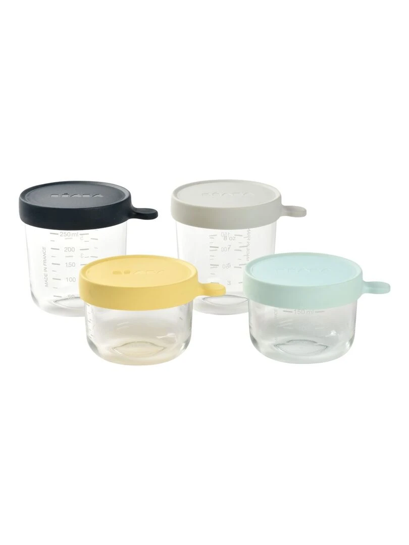 Coffret 4 pots de conservation en verre (150 ml et 250 ml) Jaune