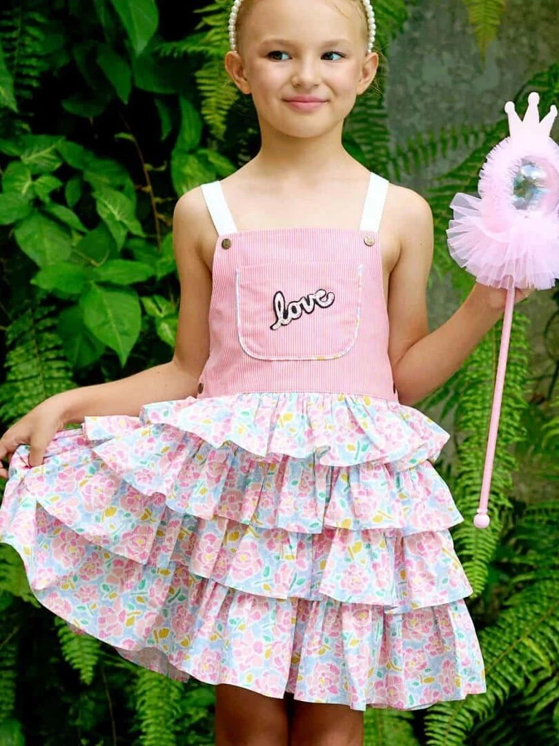 Robe Salopette Fille Fleurie Rose Bleu Pâle GIGI La Faute à Voltaire Rose clair