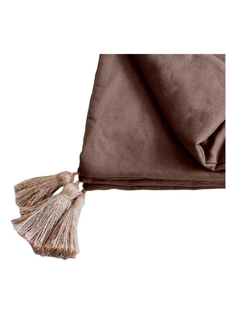 Édredon Panama 90x190 cm pompons jute vison   Marron