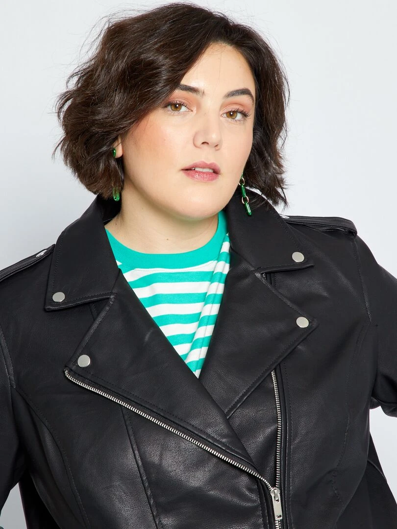 Blouson en simili avec col cranté   noir