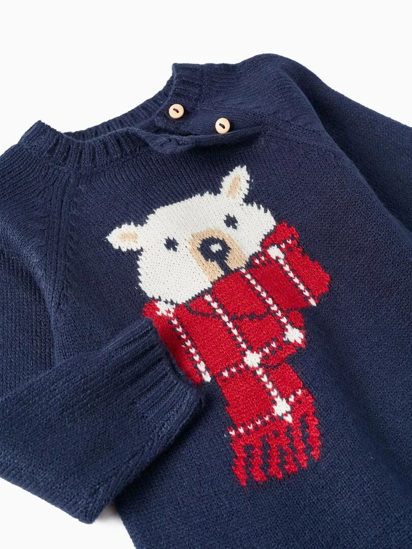 Pull en Maille Épaisse pour Bébé 'Ours Polaire'   NOËL   Bleu foncé