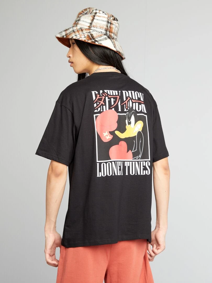 T shirt oversize 'Looney Tunes' à col rond noir