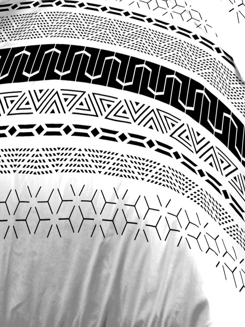 Parure Drap plat + drap housse 140x190 + 2 Taies Microfibre   Entretien Facile   Graphic   Noir Blanc